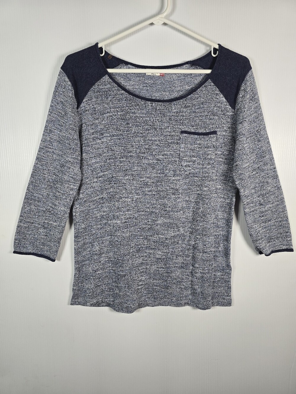 Kut From The Kloth Women's Navy Heathered Pullover Sweater 3/4 Sleeve Size M Y2K